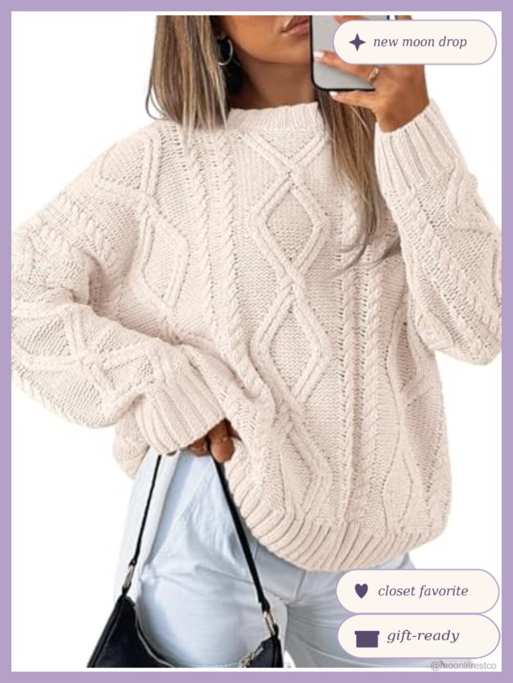 Oversized Cable Knit Pullover Sweater Cotton Blend Fall Layering